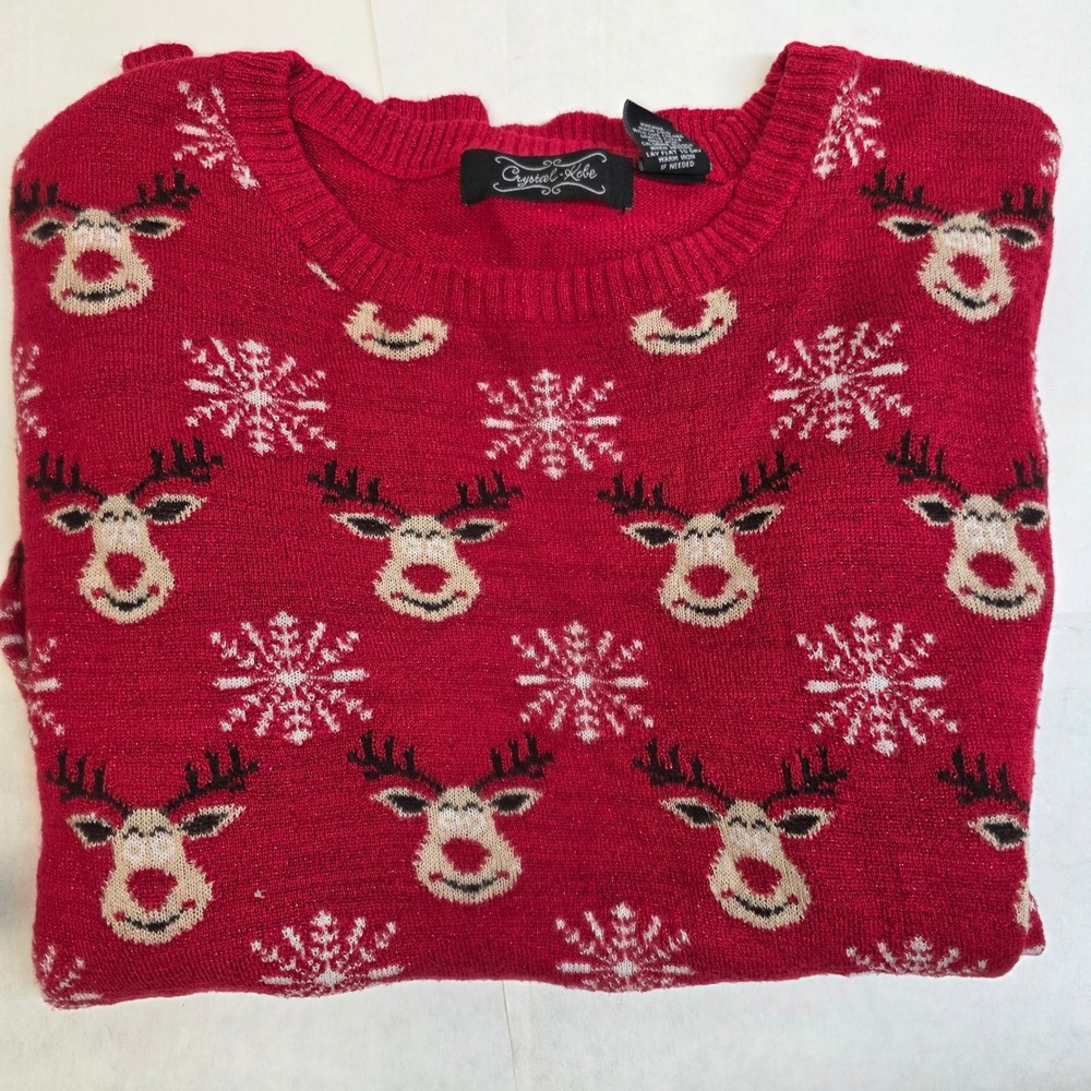 Crystal Kobe Christmas Sweater Size Small, Lightweight, Snowflakes, Rudolph, GUC